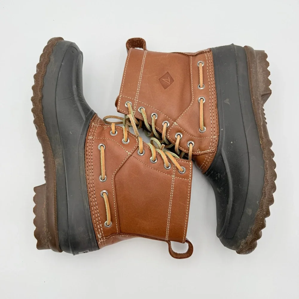Sperry Decoy Duck Rain Boots Men 9M Brown Waterproof Leather STS13457